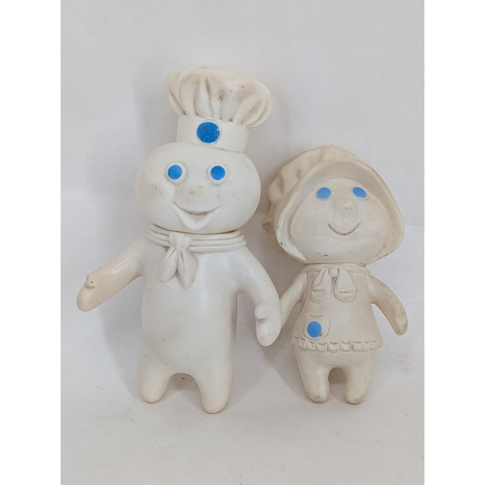 Vintage 1971 Pillsbury Dough Boy And 1972 Girl Soft Rubber Dolls Advertising
